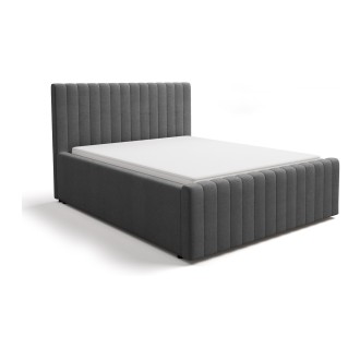 Lit ELORIA 140x200 gris anthracite avec tête de lit capitonnée et sommier inclus