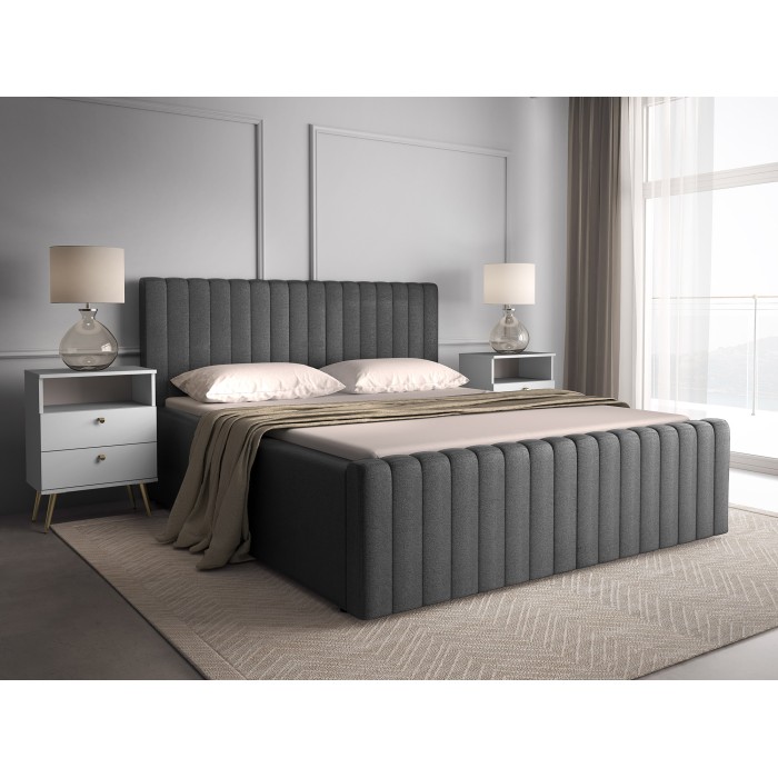 Lit double ELORIA 160x200 gris anthracite avec tête de lit capitonnée