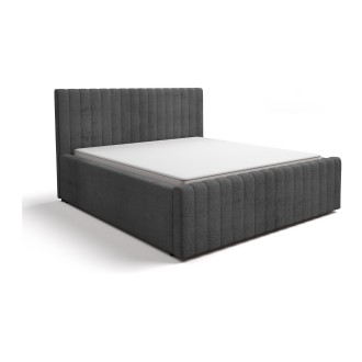 Lit double ELORIA 160x200 gris anthracite avec tête de lit capitonnée