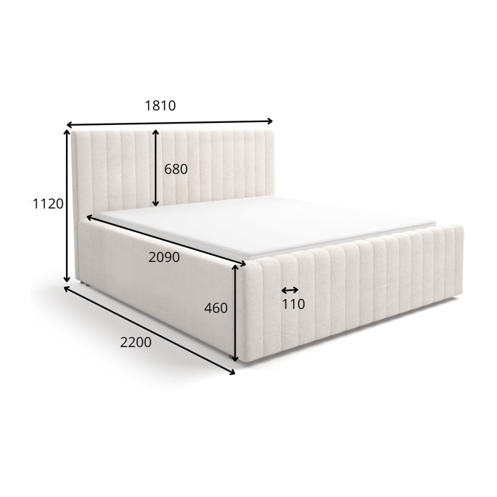 Lit double ELORIA 160x200 gris anthracite avec tête de lit capitonnée