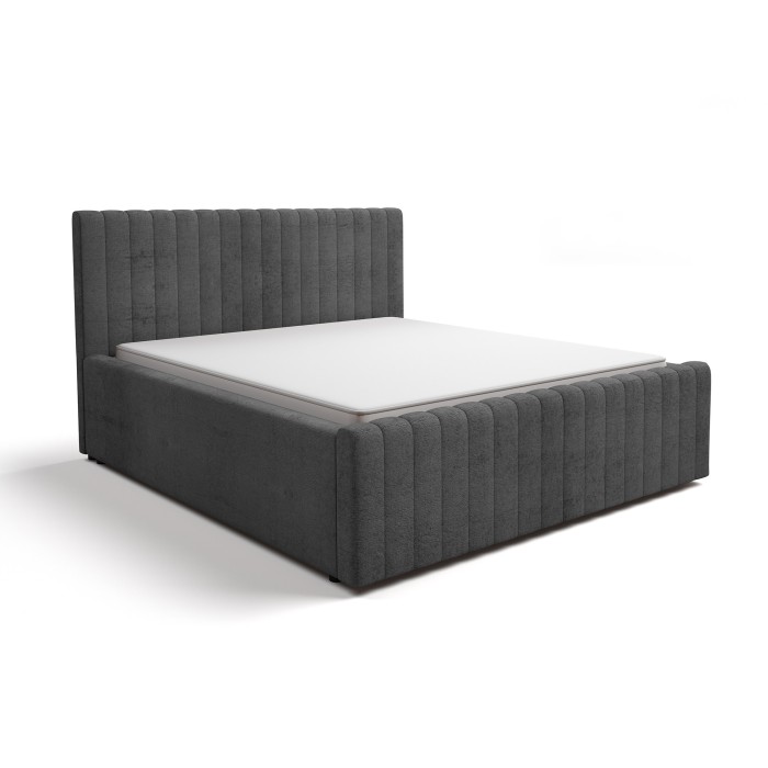 Lit ELORIA 160x200 gris anthracite avec tête de lit capitonnée et sommier inclus