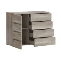 Cómoda ROMI – 4 cajones y 1 puerta – Color roble dab canyon – L110 × P43,5 × H87,5 cm – Dormitorio adulto