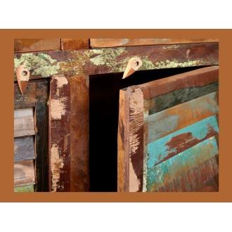 Zoom sur le système d'ouverture du buffet PATCHWOOD full bois