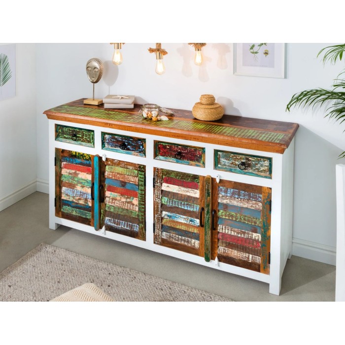 Buffet PATCHWOOD blanc et multicolore 160cm mis en situation