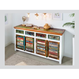 Buffet PATCHWOOD blanc et multicolore 160cm mis en situation