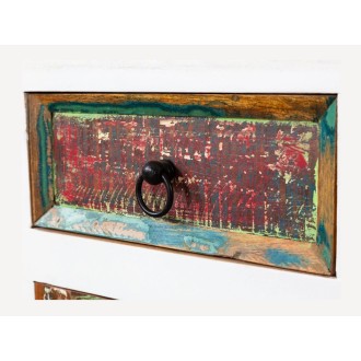 Zoom sur le tiroir du buffet PATCHWOOD blanc et multicolore 160cm