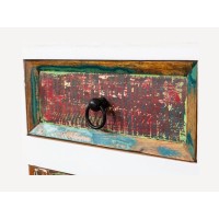 Zoom sur le tiroir du buffet PATCHWOOD blanc et multicolore 160cm
