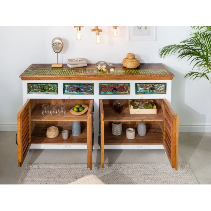 Buffet PATCHWOOD blanc et multicolore 160cm ouvert