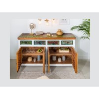 Buffet PATCHWOOD blanc et multicolore 160cm ouvert