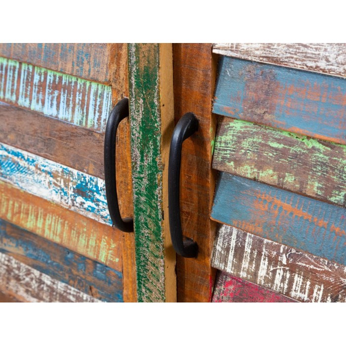 Zoom sur les poignets du buffet PATCHWOOD blanc et multicolore 160cm
