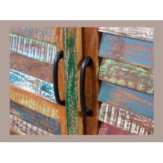 Zoom sur les poignets du buffet PATCHWOOD blanc et multicolore 160cm