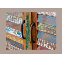Zoom sur les poignets du buffet PATCHWOOD blanc et multicolore 160cm