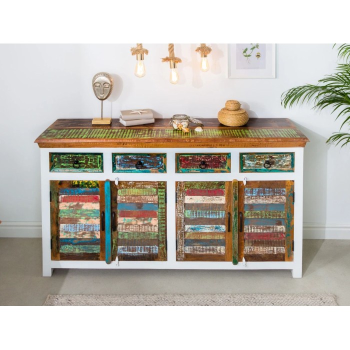 Buffet PATCHWOOD blanc et multicolore 160cm vu de face