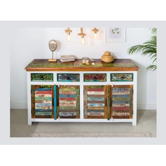 Buffet PATCHWOOD blanc et multicolore 160cm vu de face