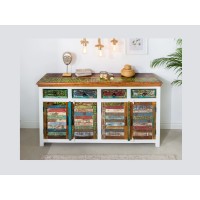 Buffet PATCHWOOD blanc et multicolore 160cm vu de face