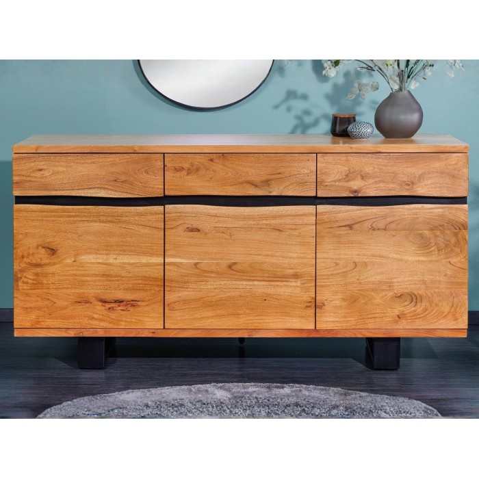 Buffet ARKAYA en bois massif d'acacia et métal noir vu de face