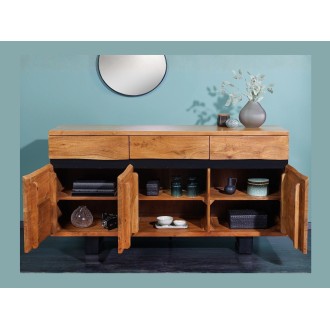 Buffet ARKAYA en bois massif d'acacia et métal noir ouvert