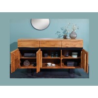 Buffet ARKAYA en bois massif d'acacia et métal noir ouvert