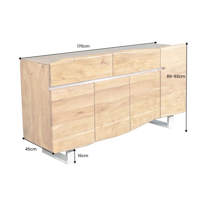 Buffet ARKAYA en bois massif d'acacia et détails blanc 170cm dimensions