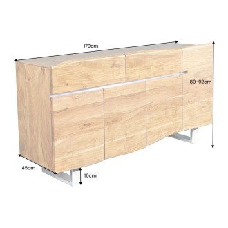 Buffet ARKAYA en bois massif d'acacia et détails blanc 170cm dimensions