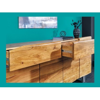 Buffet ARKAYA en bois massif d'acacia et détails blanc 170cm avec tiroirs ouverts