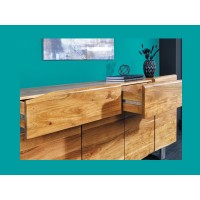 Buffet ARKAYA en bois massif d'acacia et détails blanc 170cm avec tiroirs ouverts
