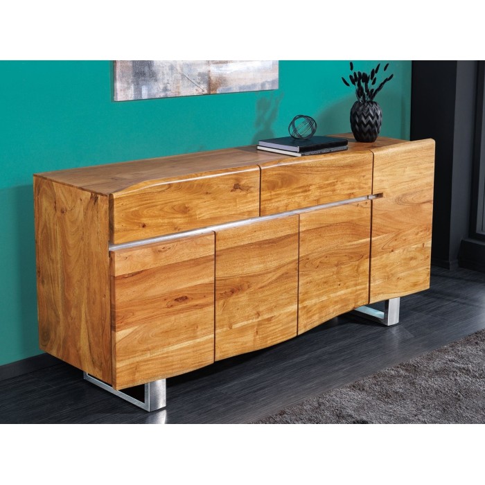 Buffet ARKAYA en bois massif d'acacia et détails blanc 170cm mis en situation