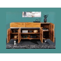 Buffet ARKAYA en bois massif d'acacia et détails blanc 170cm ouvert