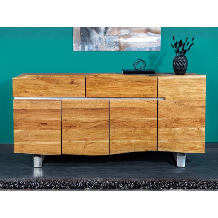 Buffet ARKAYA en bois massif d'acacia et détails blanc 170cm vu de face