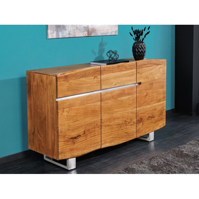 Buffet ARKAYA en bois massif d'acacia et détails blancs 135cm mis en situation