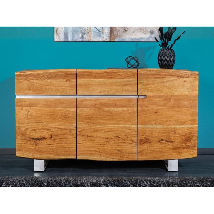 Buffet ARKAYA en bois massif d'acacia et détails blancs 135cm vu de face