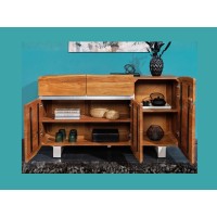 Buffet ARKAYA en bois massif d'acacia et détails blancs 135cm ouvert
