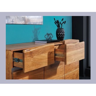 Buffet ARKAYA en bois massif d'acacia et détails blancs 135cm avec tiroirs ouverts