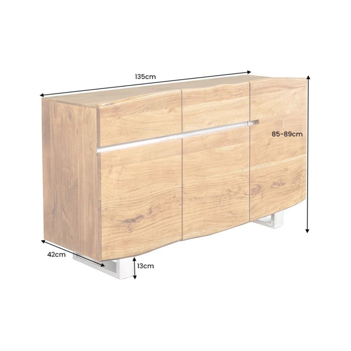 Buffet ARKAYA en bois massif d'acacia et détails blancs 135cm dimensions
