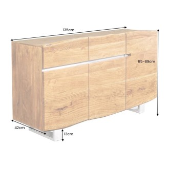 Buffet ARKAYA en bois massif d'acacia et détails blancs 135cm dimensions