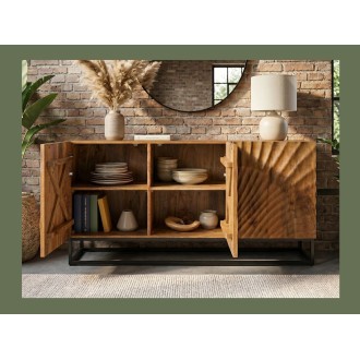 Buffet SILVA en bois massif de manguier 140cm avec portes de gauche ouvertes