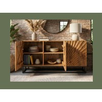 Buffet SILVA en bois massif de manguier 140cm avec portes de gauche ouvertes