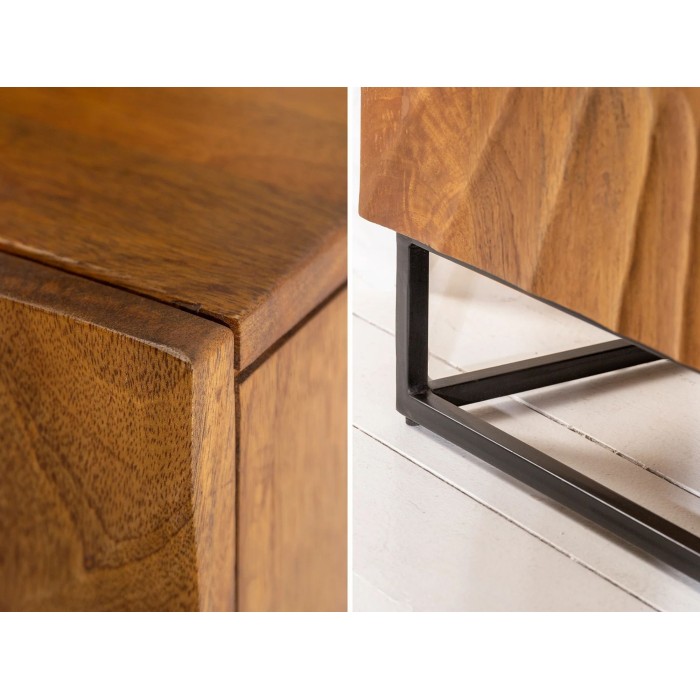 Zoom sur les détails du buffet SILVA en bois massif de manguier 140cm