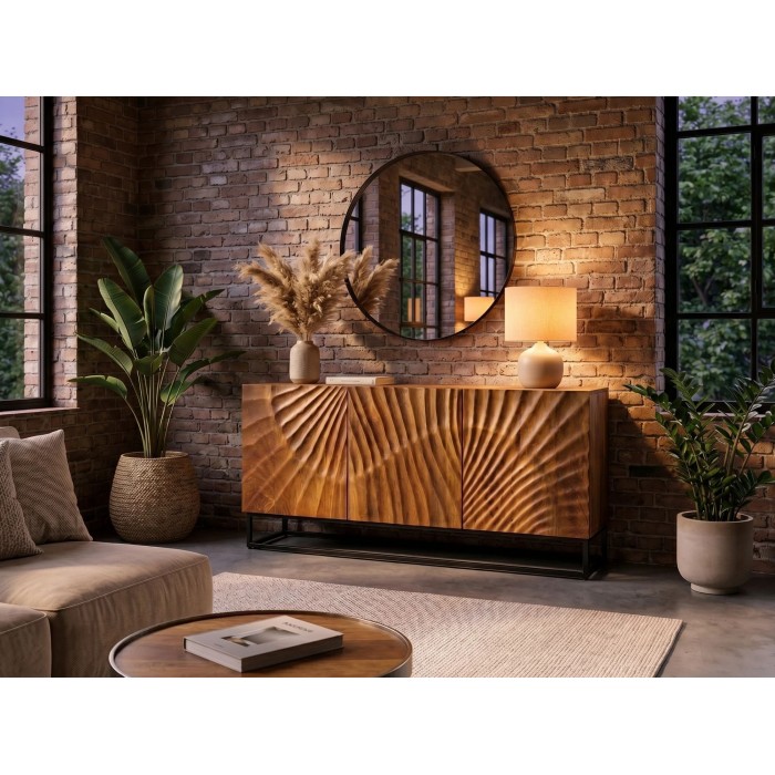 Buffet SILVA en bois massif de manguier 140cm vu éloignée de nuit