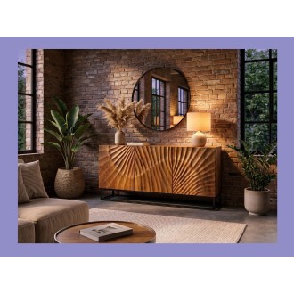 Buffet SILVA en bois massif de manguier 140cm vu éloignée de nuit