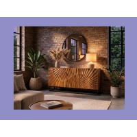 Buffet SILVA en bois massif de manguier 140cm vu éloignée de nuit