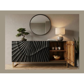 Buffet SILVA noir et doré 140cm avec porte de droite ouverte