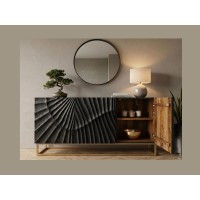Buffet SILVA noir et doré 140cm avec porte de droite ouverte