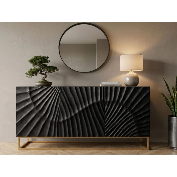 Buffet SILVA noir et doré 140cm vu de face