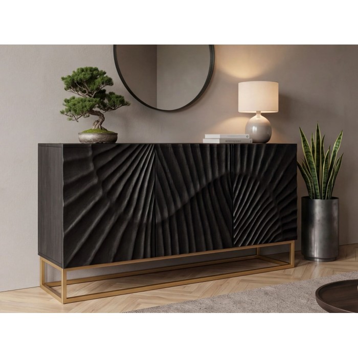 Buffet SILVA noir et doré 140cm mis en situation