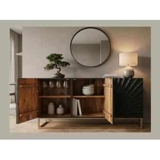 Buffet SILVA noir et doré 140cm avec portes de gauche ouvertes