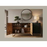 Buffet SILVA noir et doré 140cm avec portes de gauche ouvertes