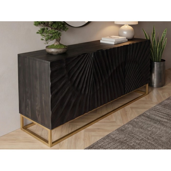 Buffet SILVA noir et doré 140cm vu de côté