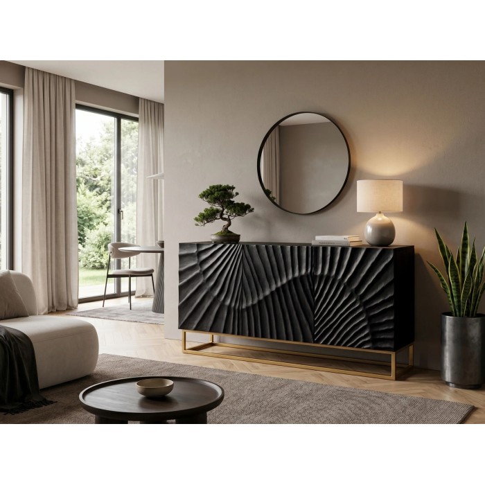 Buffet SILVA noir et doré 140cm vu éloignée