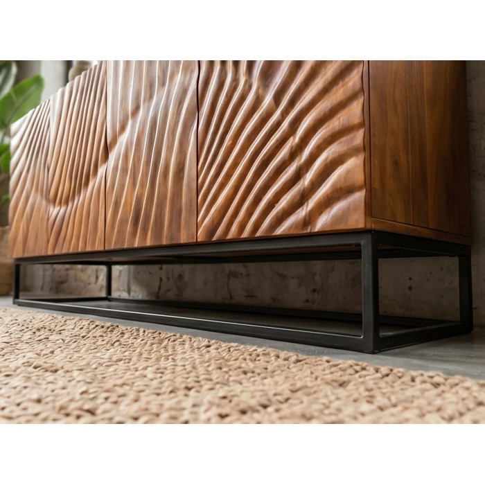 Zoom sur les pieds du buffet SILVA en bois massif de manguier 177cm